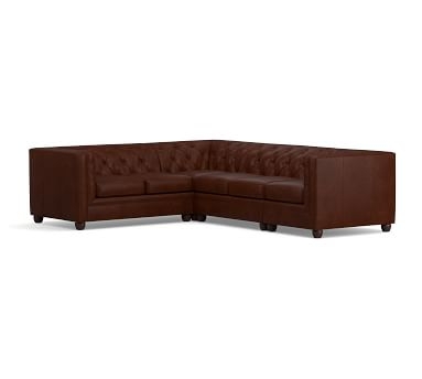 Chesterfield Square Arm Leather Right 4-Piece Corner Sectional, Polyester Wrapped Cushions, Churchfield Ebony - Image 1