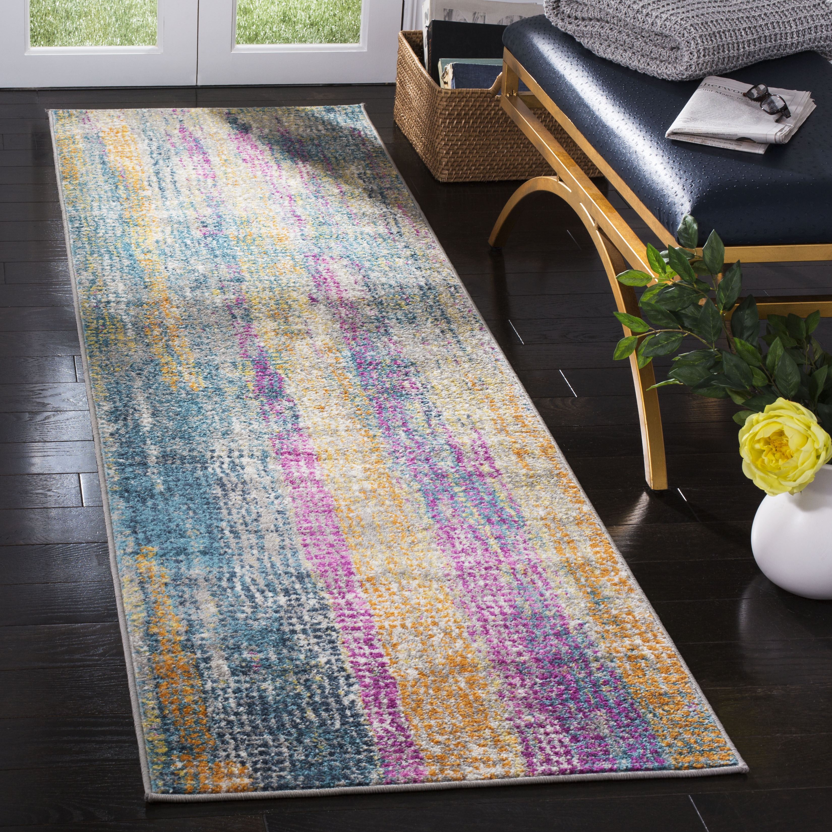 Arlo Home Woven Area Rug, MAD123C, Blue/Fuchsia,  2' 3" X 8' - Image 1