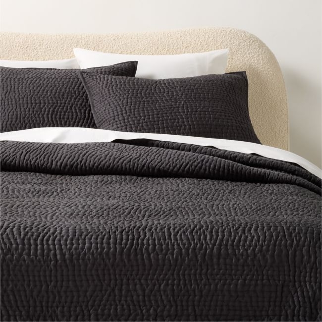 Stitched Organic Cotton Sateen Charcoal Grey Full/Queen Quilt - Image 0