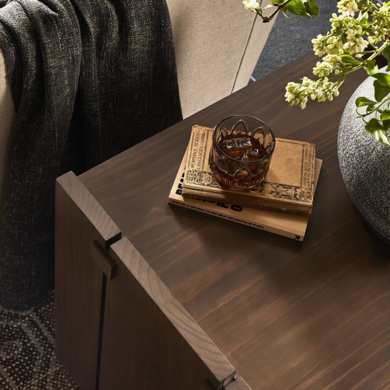 Oscar Brown Pine Wood Rectangular End Table - Image 2