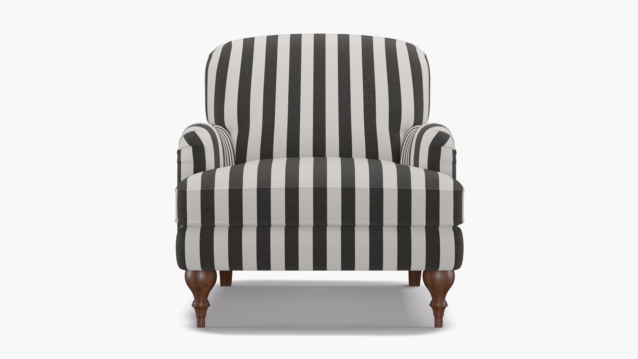 English Roll Arm Chair, Ink Cabana Stripe, Walnut Turned Wood Leg - Image 0