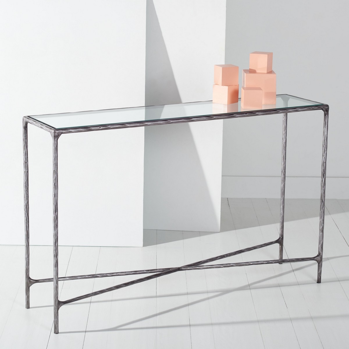 Jessa Forged Metal Rectangle Console Table - Silver - Image 1
