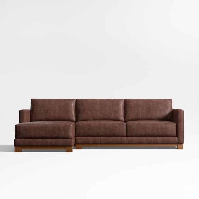 Gather Wood Base 2-Piece Leather Sectional Sofa with Chaise Lounge - Image 0