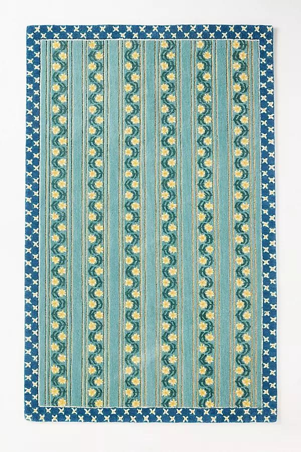 Printed Goods Tufted Wool Floral Striped Rug - Image 0