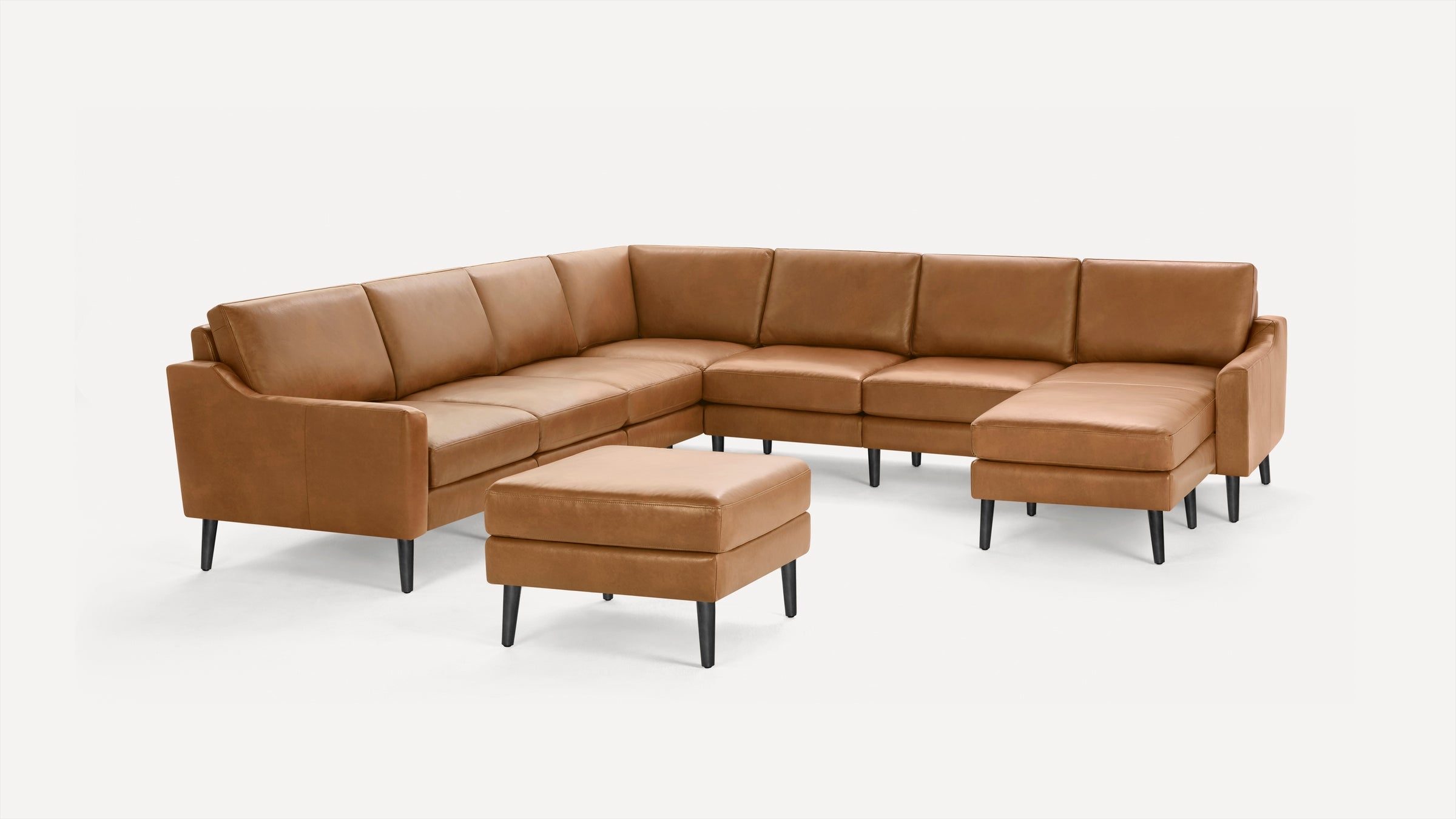 Nomad Leather 7-Seat Corner Sectional with Reversible Chaise and Ottoman - Camel - Top Grain Leather / Ebony - Wood / Block - Image 10