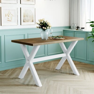 Farmhouse Rustic Wood Kitchen Dining Table With X-Shape Legs, Classical Rectangular Table - Image 0