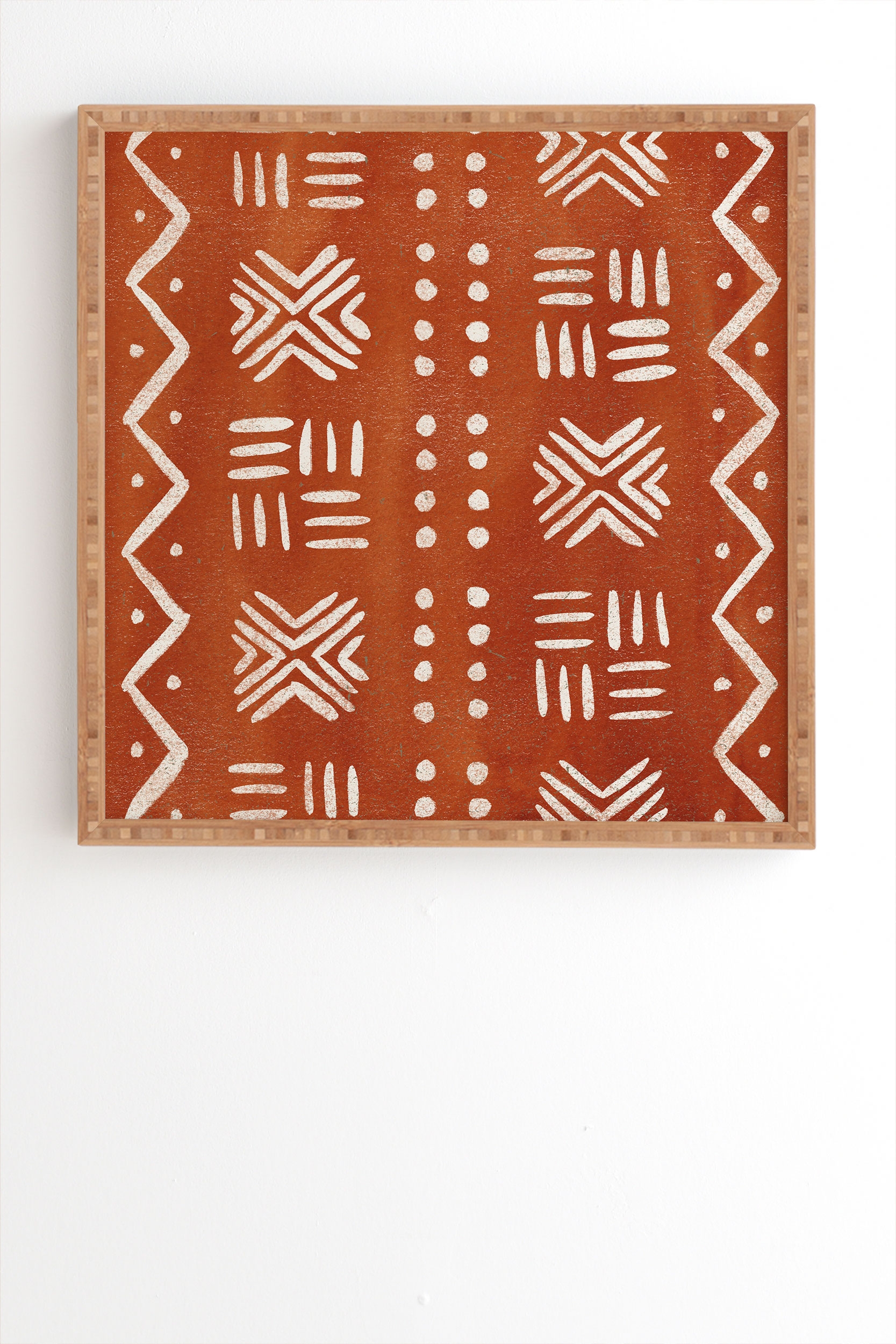 Mud Cloth Rust by Pauline Stanley - Framed Wall Art Bamboo 20" x 20" - Image 1