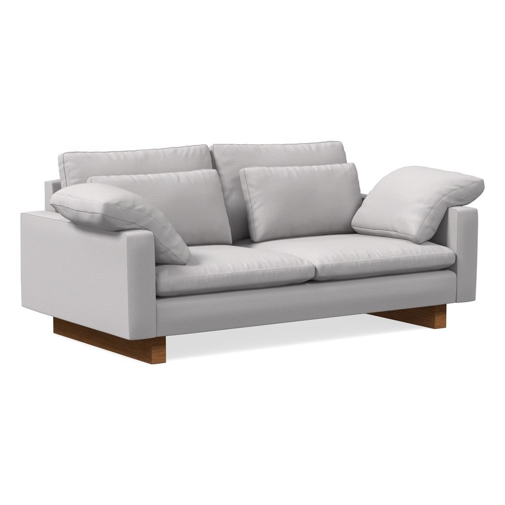 Harmony 76" Multi-Seat Sofa, Standard Depth, Performance Chenille Tweed, Frost Gray, Dark Walnut - Image 0