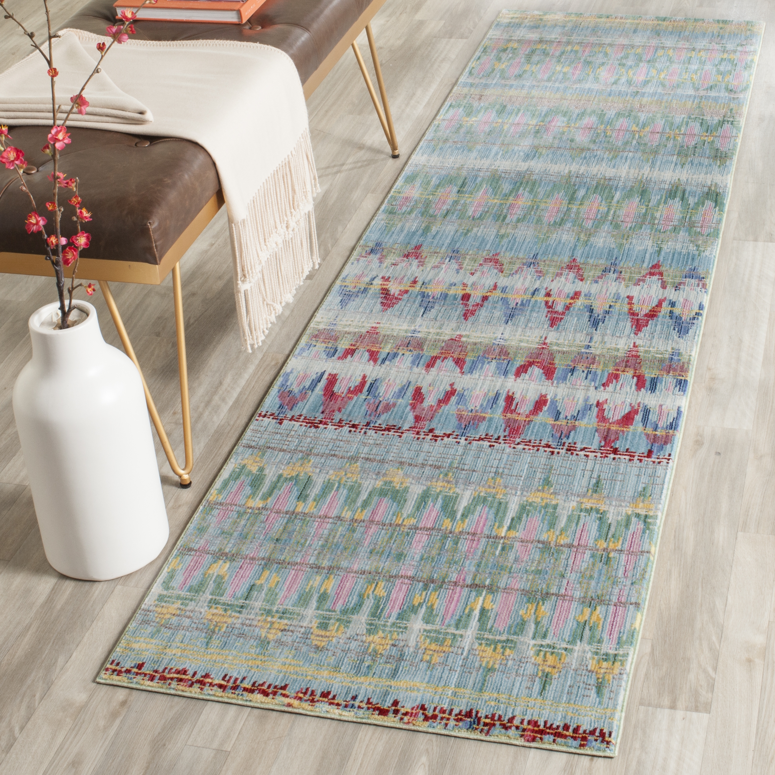 Arlo Home Woven Area Rug, VAL220L, Light Blue/Multi,  2' 3" X 8' - Image 1