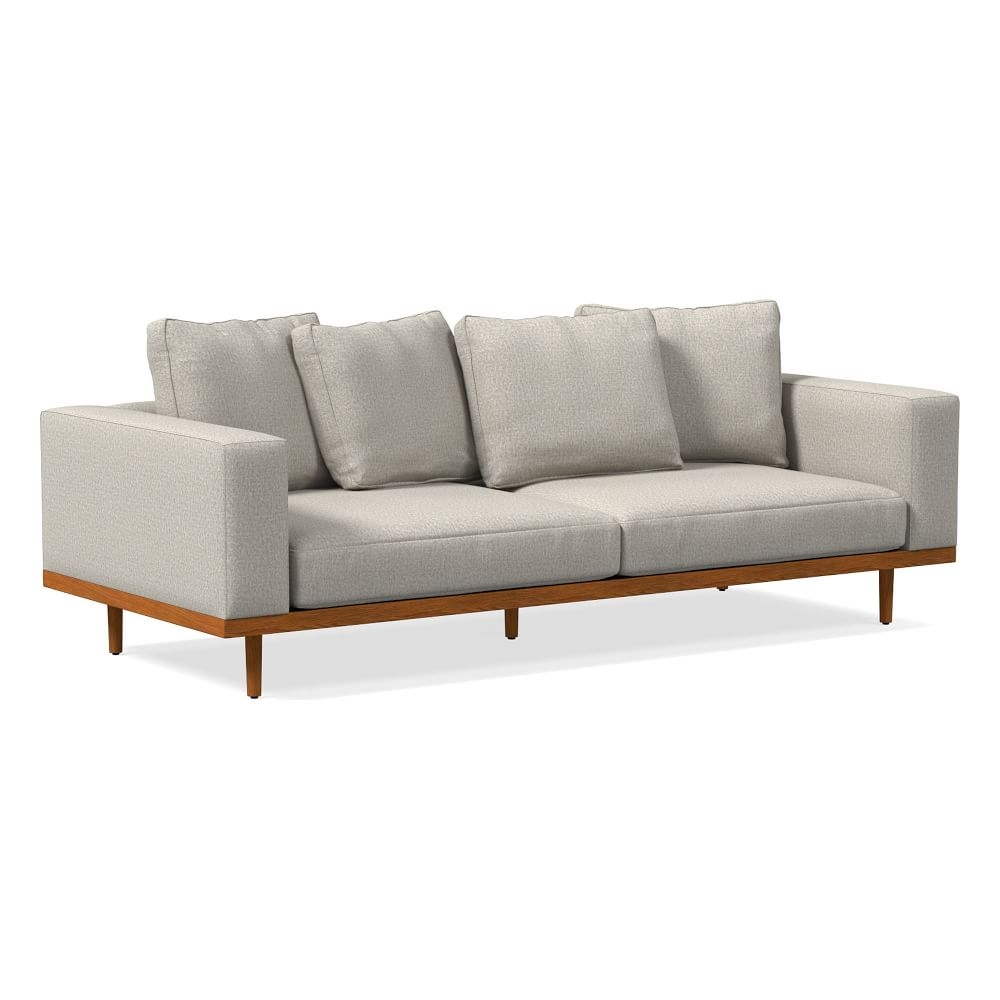 Newport 94" Toss-Back Cushion Sofa, Twill, Dove, Pecan - Image 0