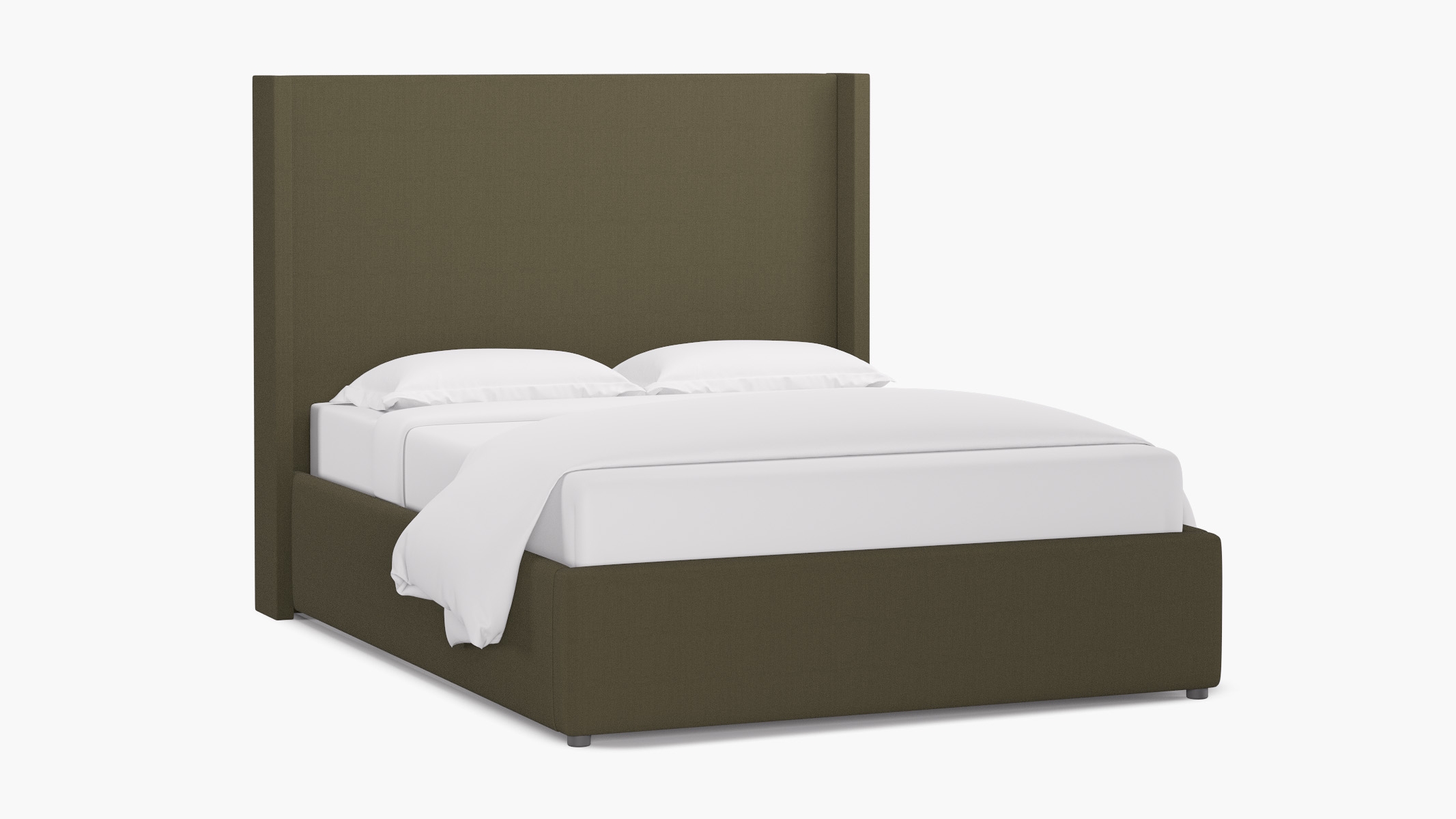 Modern Wingback Bed, Olive Everyday Linen, King - Image 1