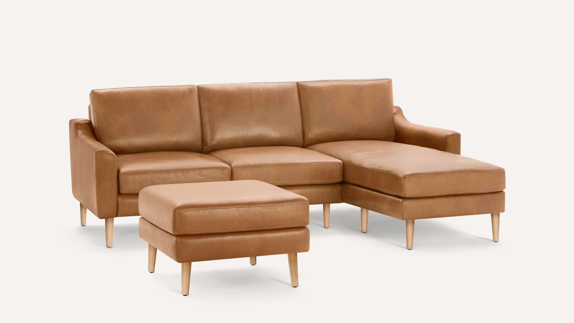 Nomad Leather Sectional with Ottoman - Camel - Top Grain Leather / Oak - Wood / Slope - Image 0