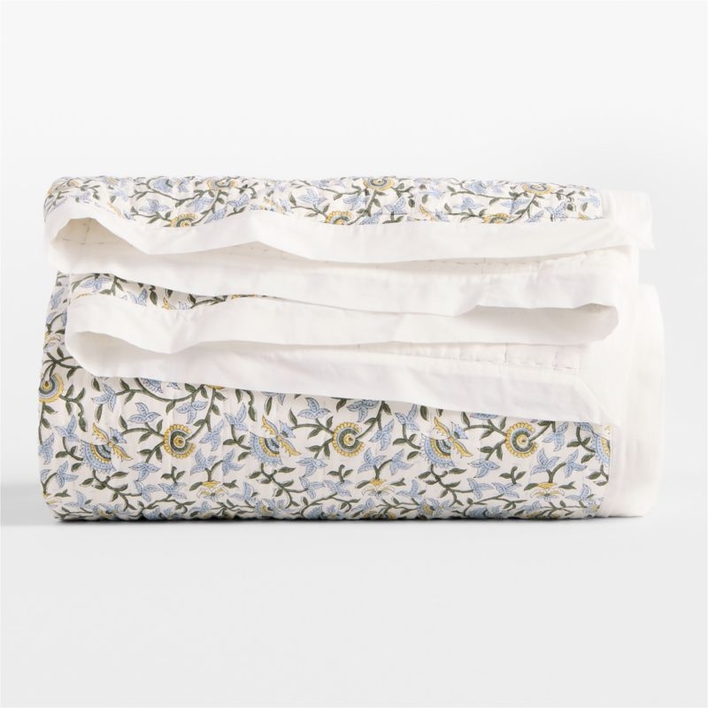 Celeste Organic Cotton Blue Vine Print Full/Queen Quilt - Image 4