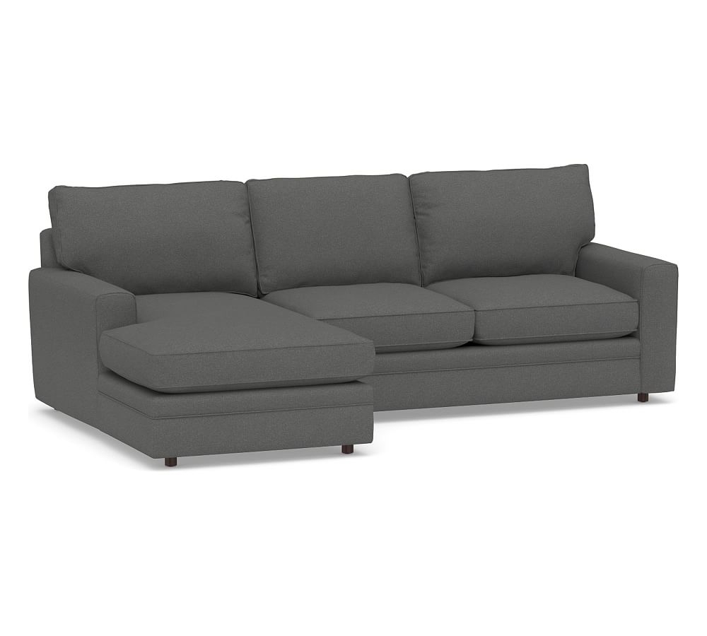 Pearce Square Arm Upholstered Right Arm Loveseat with Chaise Sectional, Down Blend Wrapped Cushions, Park Weave Charcoal - Image 0