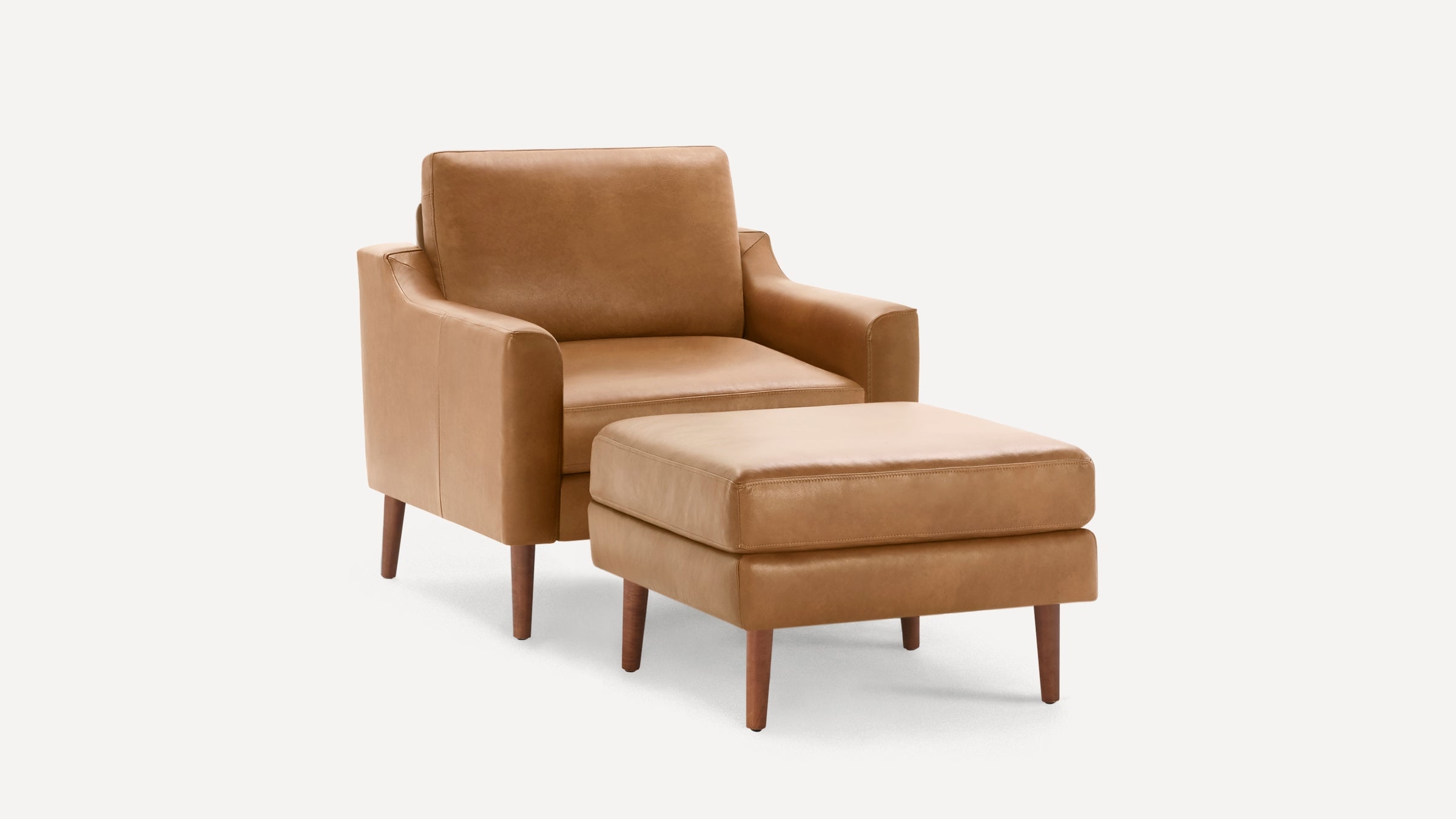 Nomad Leather Club Chair with Ottoman - Camel - Top Grain Leather / Walnut - Wood / Slope - Image 0