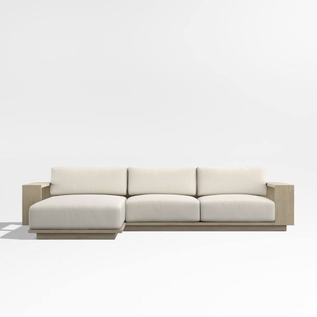 Mallorca Wood 2-Piece Left-Arm Chaise Outdoor Sectional Sofa with Ivory Cushions - Image 0