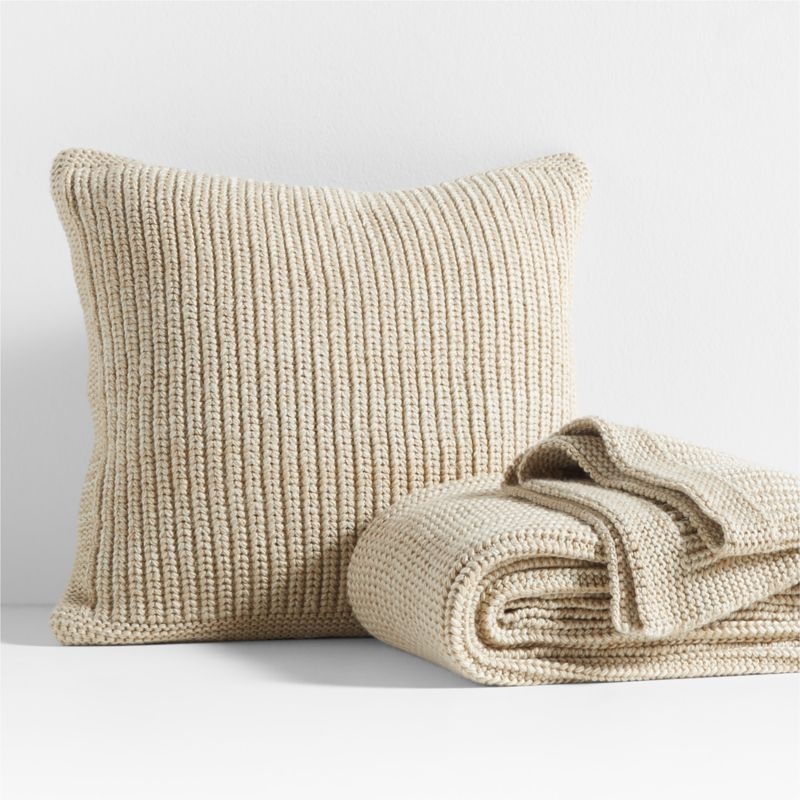 Ginger Beige Wool Blend 23''x23 Fisherman Knit Throw Pillow Cover - Image 3