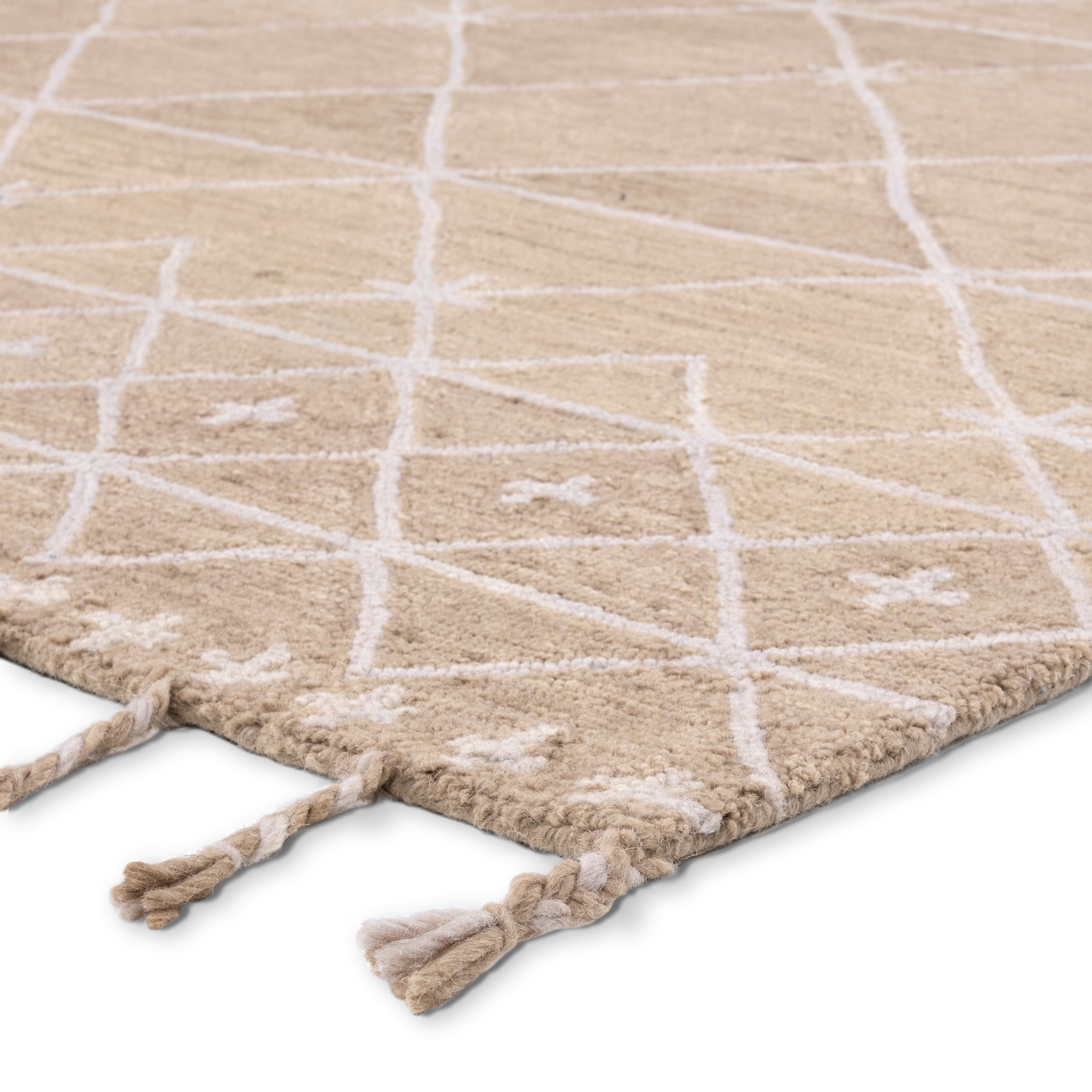 Nikki Chu by Rhea Handmade Trellis Tan/ Ivory Area Rug (18"X18") - Image 1