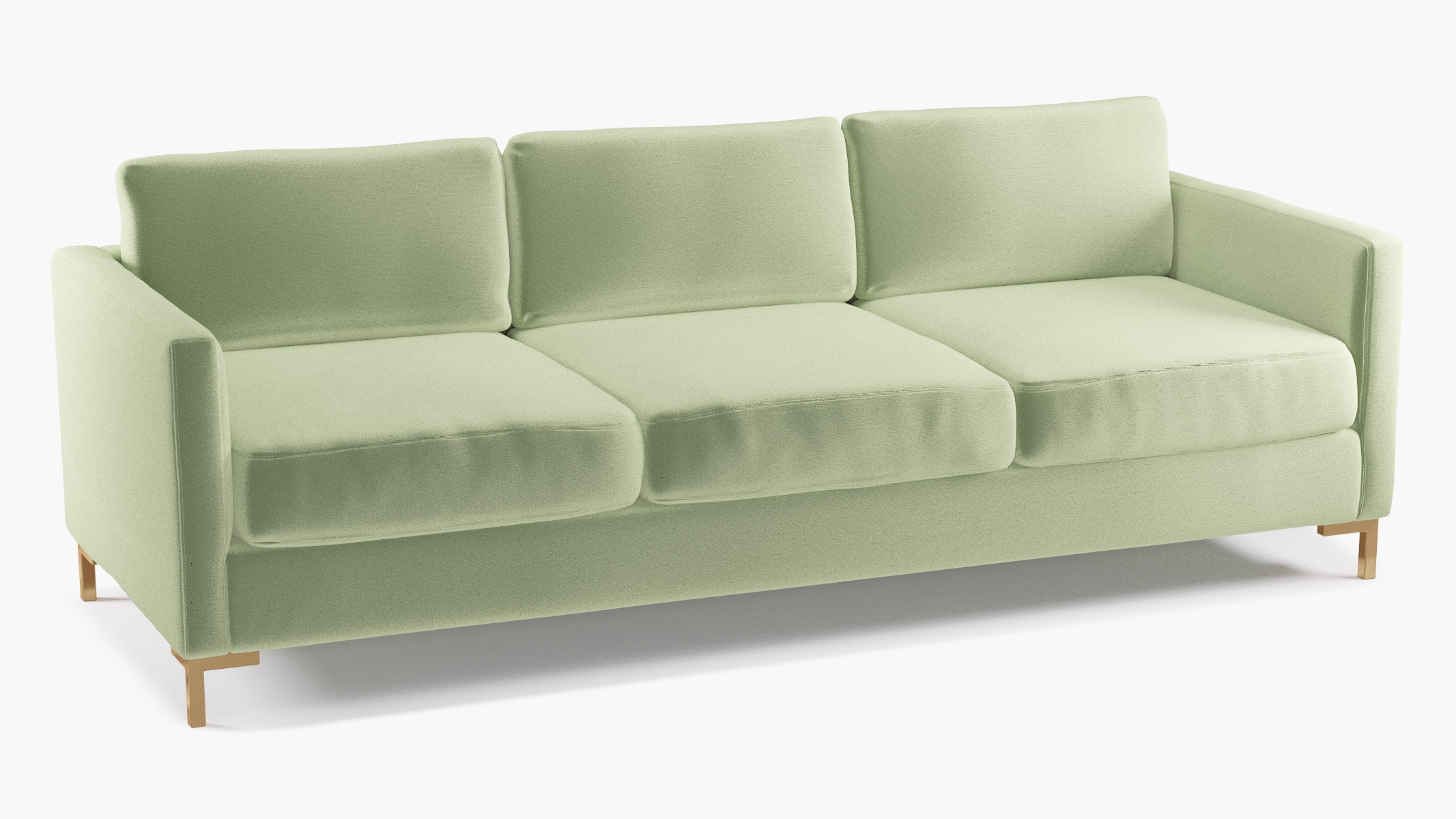 Modern Sofa, Celadon Performance Plush Velvet, Brass L Leg - Image 1