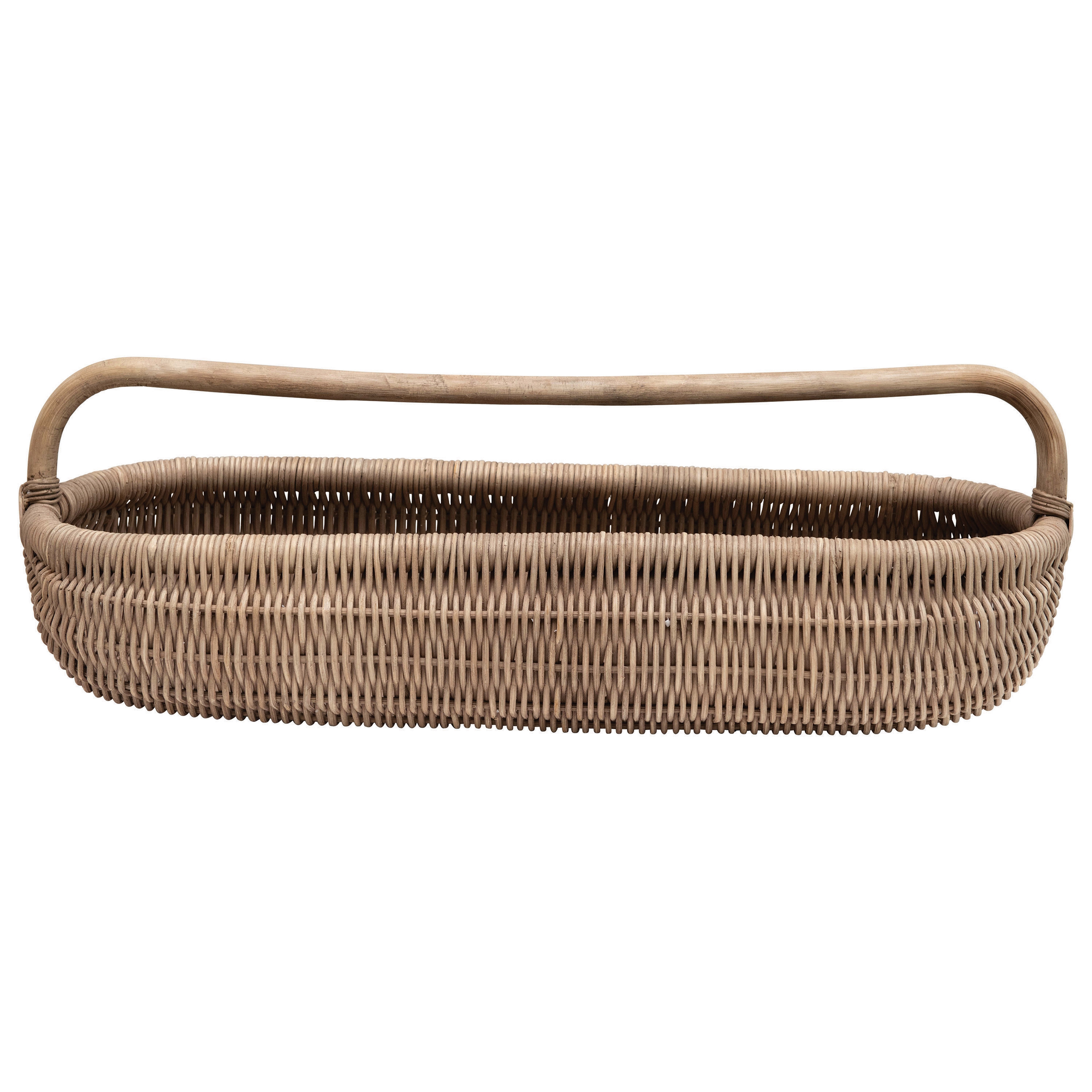 Hand-Woven Rattan Basket with Handle, Natural - Image 0