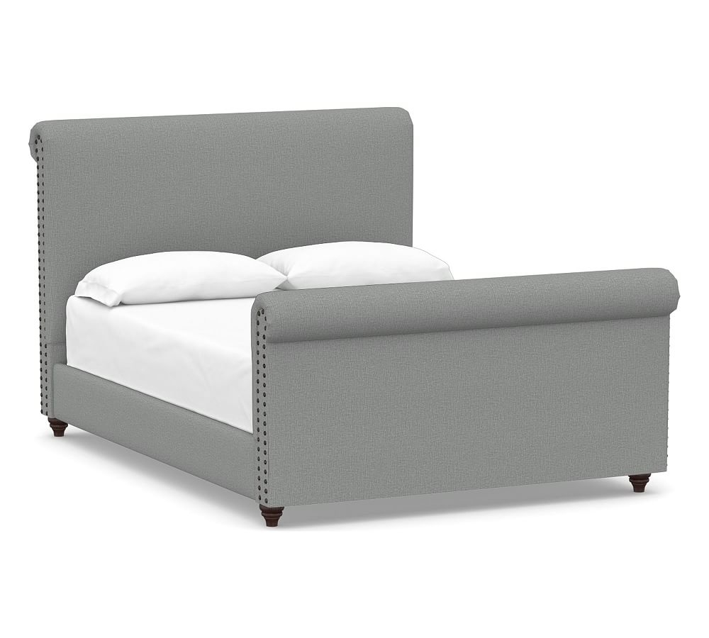 Chesterfield Non-Tufted Upholstered Bed & Tall Footboard, Queen, Performance Brushed Basketweave Chambray - Image 0