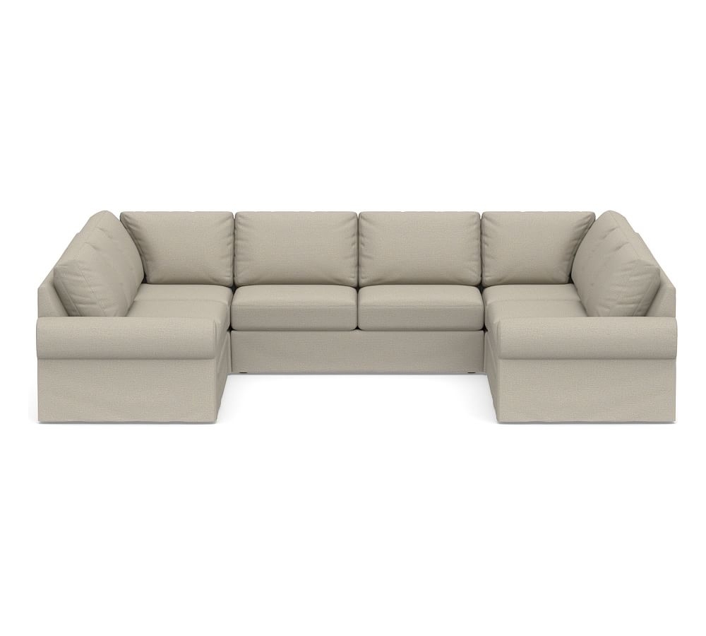 Big Sur Roll Arm Slipcovered U-Loveseat Sectional, Down Blend Wrapped Cushions, Performance Boucle Fog - Image 0