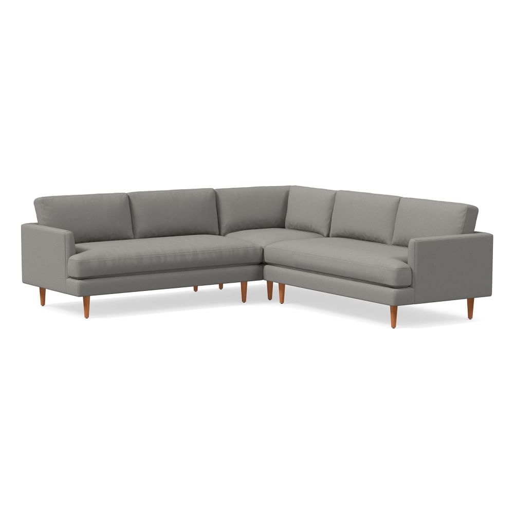 Haven Loft 104" 3-Piece L-Shaped Sectional, Performance Washed Canvas, Storm Gray, Pecan - Image 0