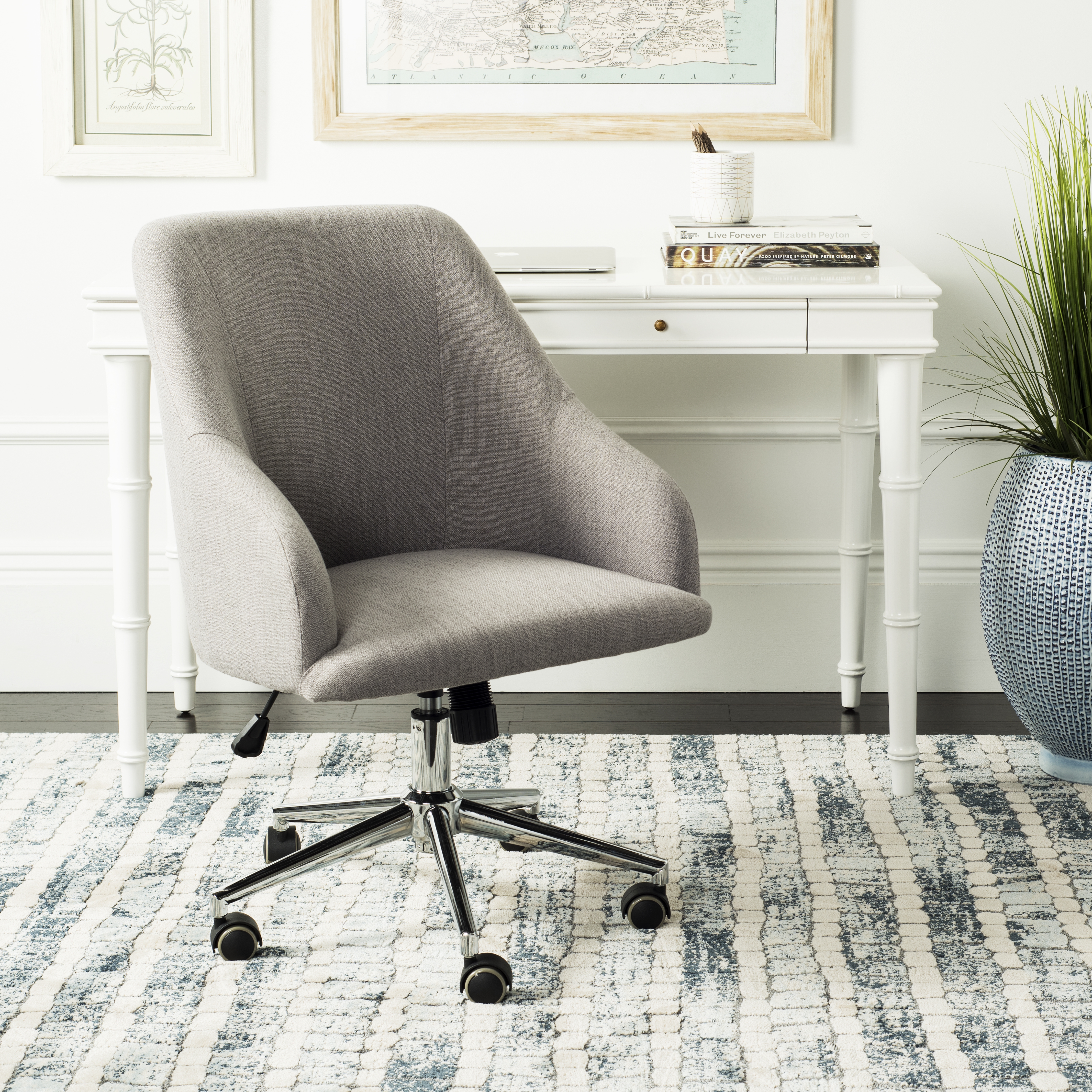 Adrienne Linen Chrome Leg Swivel Office Chair - Grey/Chrome - Arlo Home - Image 6