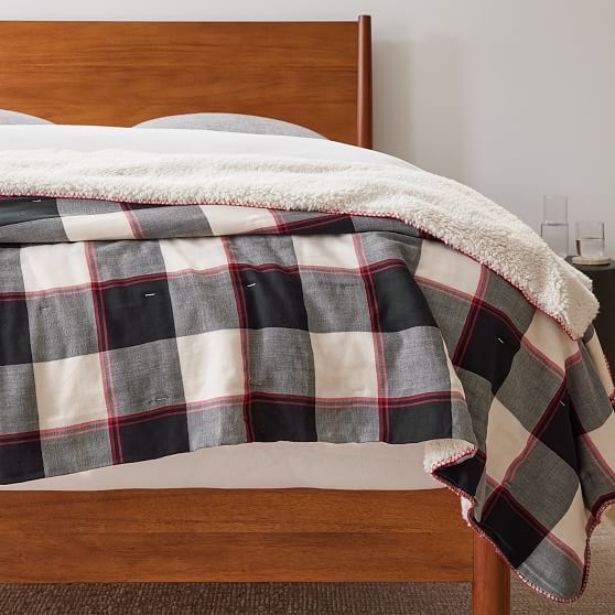 Buffalo Plaid Sherpa Blanket,Full/Queen, Black - Image 0