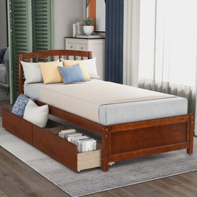 Twin Size  Platform Storage Bed With Wooden Slat Support Wooden Bed Frame With 2 Drawers And Headboard No Box Spring Needed - Image 0