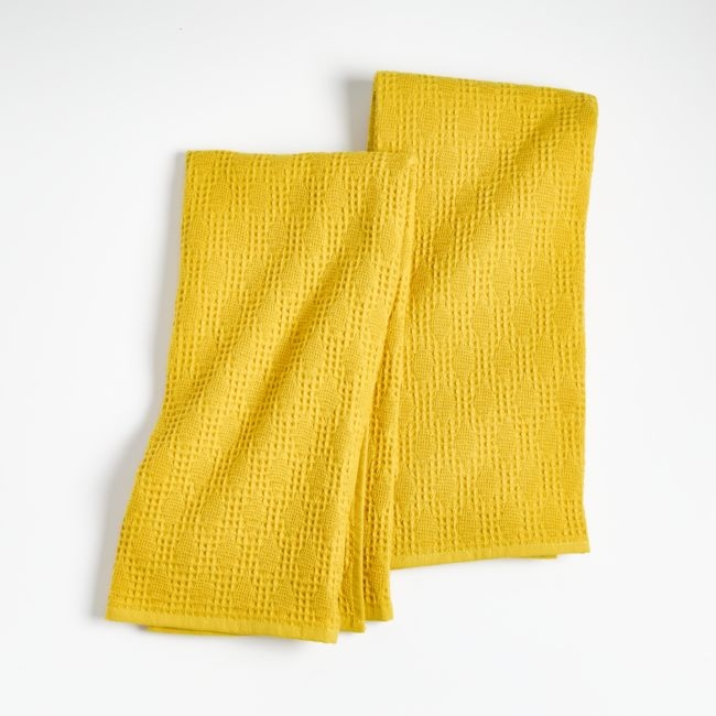 Diamond Pique Yellow Dish Towels, Set of 2 - Image 0