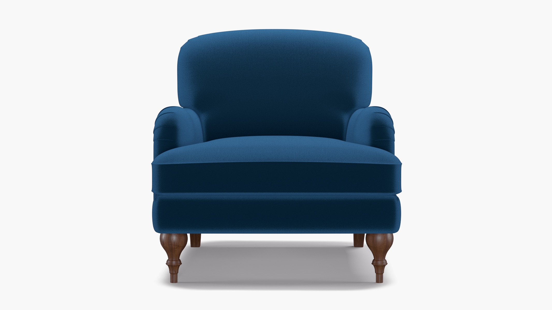 English Roll Arm Chair, Royal Performance Velvet, Walnut Turned Wood Leg - Image 0