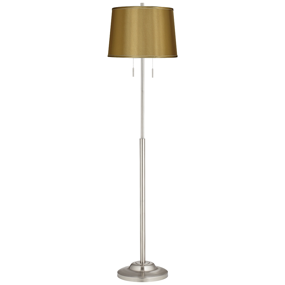 Abba 65"H Brushed Steel Sydnee Gold Shade Twin Pull Chain Floor Lamp - Image 0