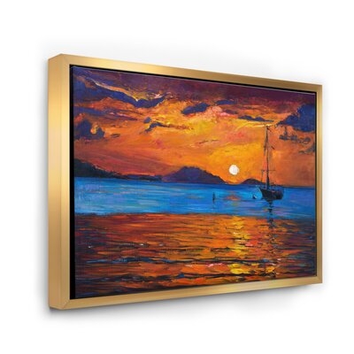 Boat During Evening Glow At The Lake IX - Nautical & Coastal Canvas Wall Art Print - Image 0