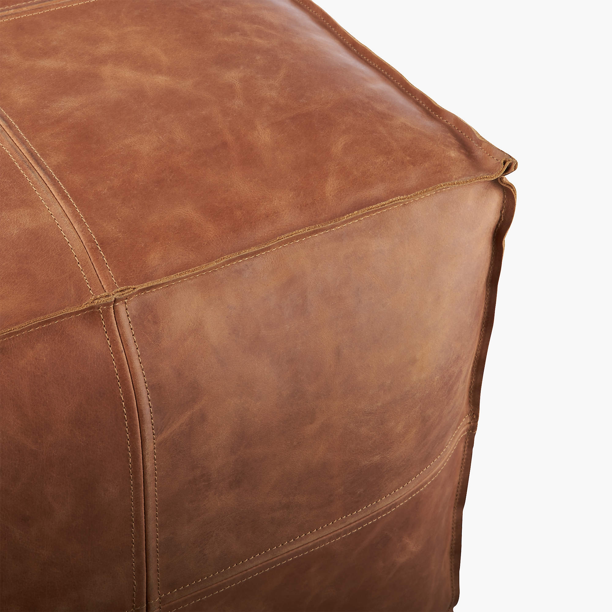 Leather Pouf, Saddle - Image 3