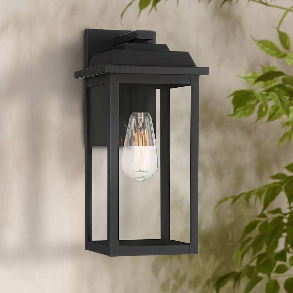 John Timberland Eastcrest 15 1/4" Textured Black Outdoor Wall Light - Image 0