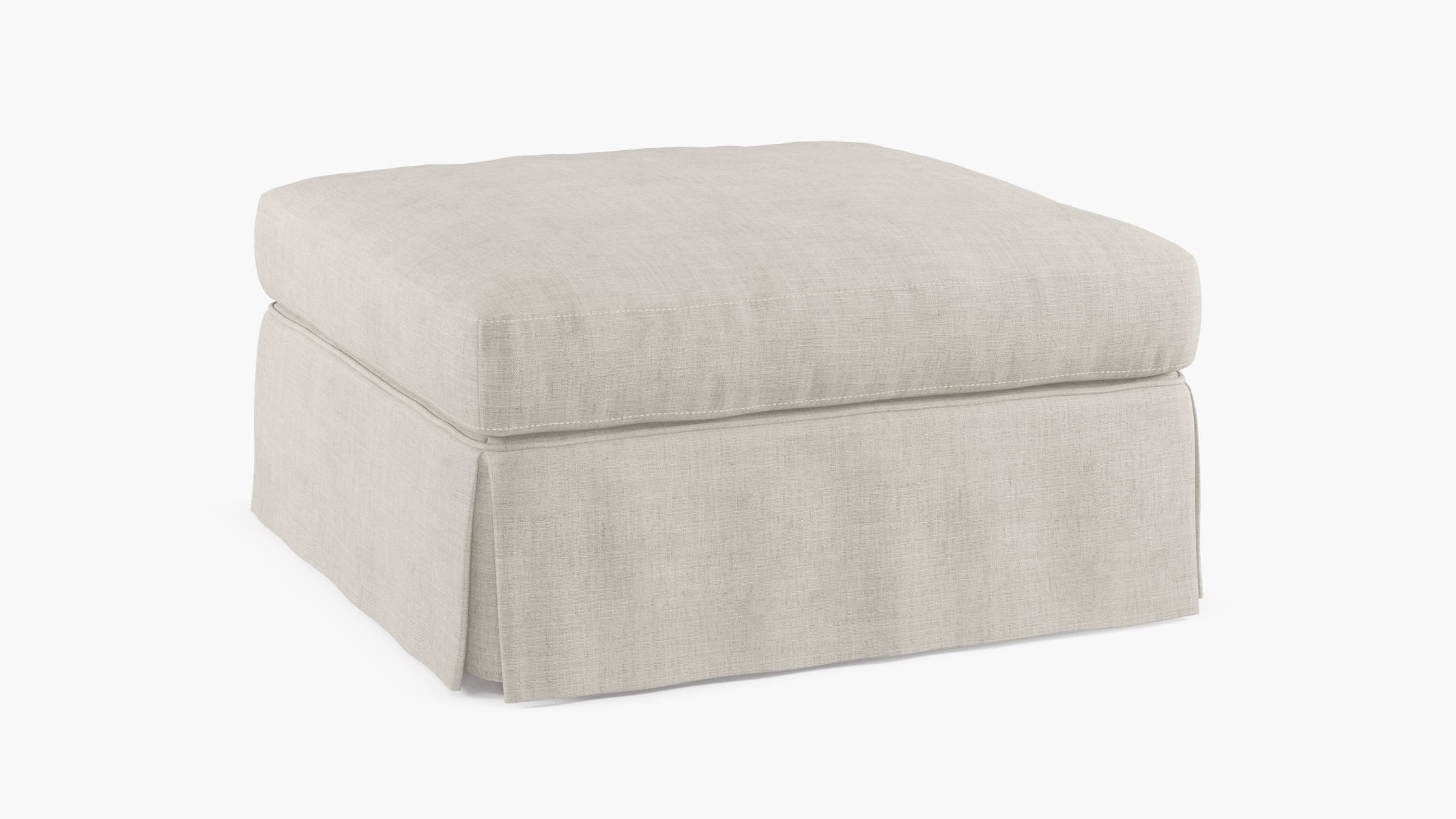 Skirted Cocktail Ottoman, Ivory Luxe Linen - Image 1