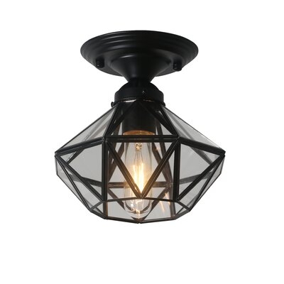 Vintage Metal And Glass Shade Kitchen Dining Room Semi Flush Mount Ceiling Light - Image 0