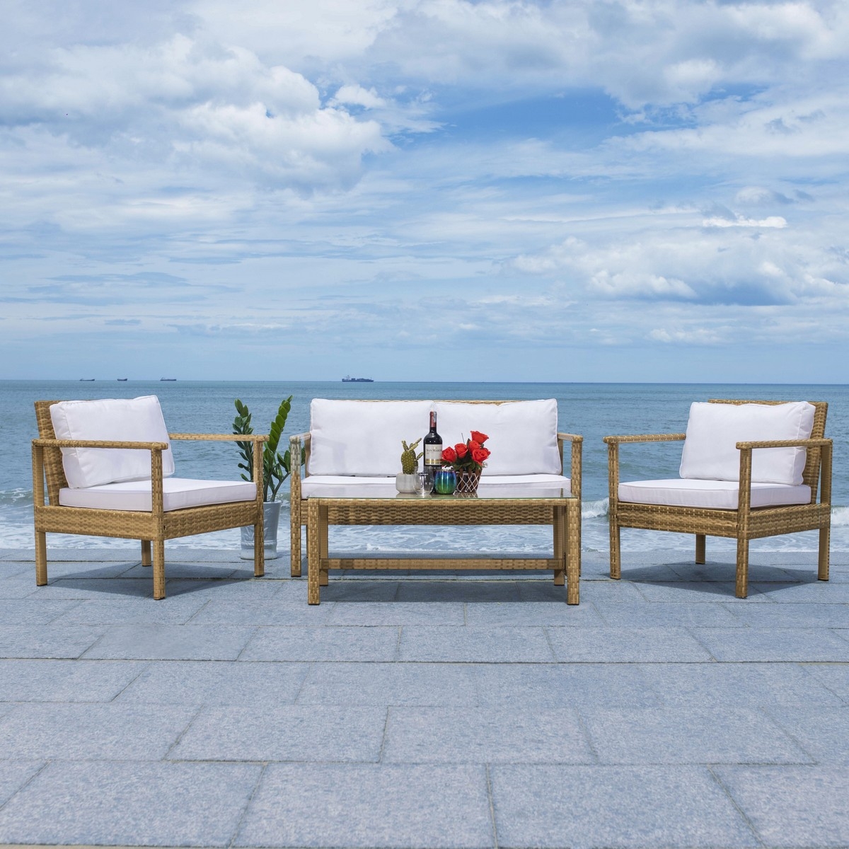 Garnen 4 Pc Living Set - Natural / White - Safavieh - Image 2