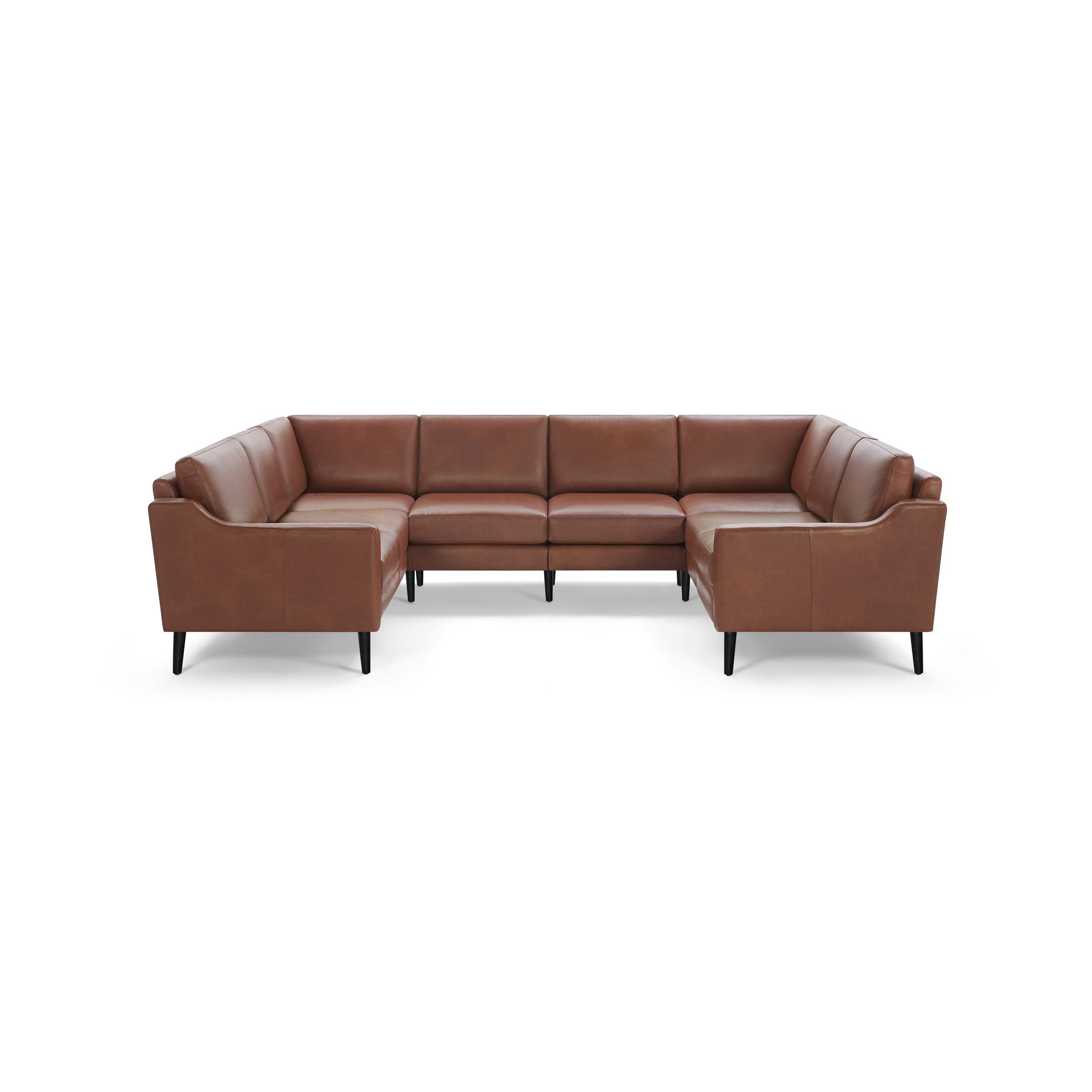 Nomad Leather 8-Seat U Sectional - Chestnut - Top Grain Leather / Ebony - Wood / Slope - Image 0