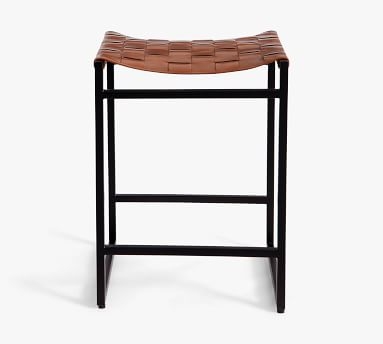 Hardy Woven Leather Backless Counter Stool, Bronze/Saddle Tan Leather - Image 3
