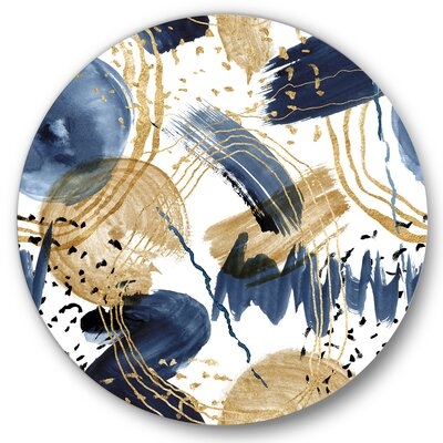 Abstract Pattern With Dark Blue & Golden Textures - Modern Metal Circle Wall Art - Image 0