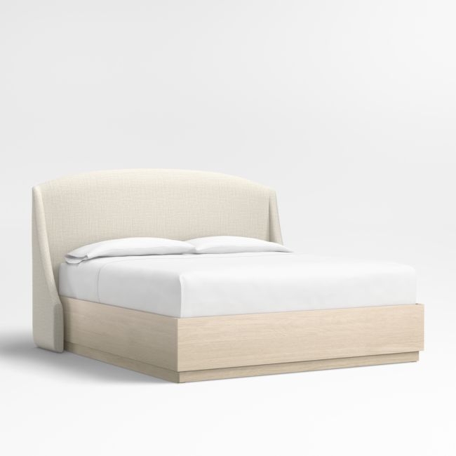 Lafayette 56" Natural Beige Upholstered King Headboard with Batten White Oak Storage Bed Base - Image 0