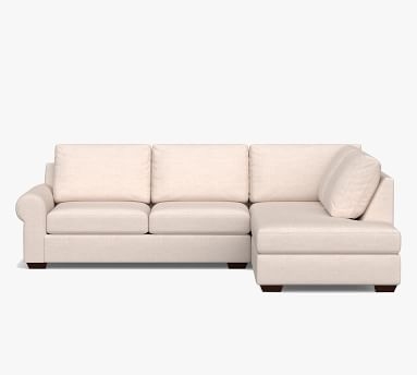 Big Sur Roll Arm Upholstered Left Loveseat Return Bumper Sectional, Down Blend Wrapped Cushions, Chenille Basketweave Pebble - Image 1