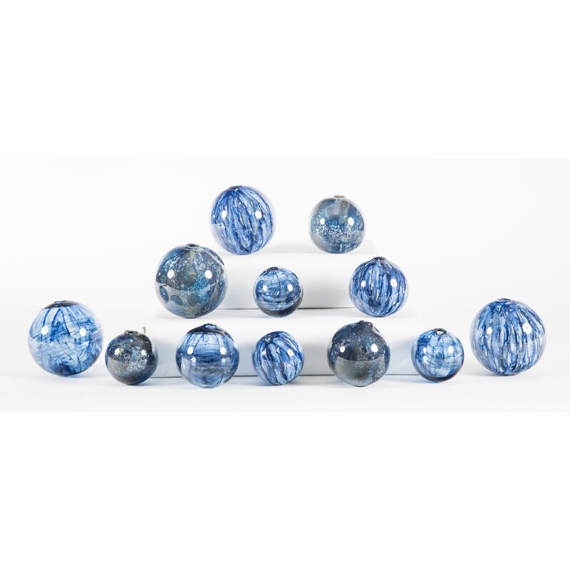 Prima Design Source 12 Piece Hand Blown Glass Balls Decorative Spheres Sculpture Set - Image 0