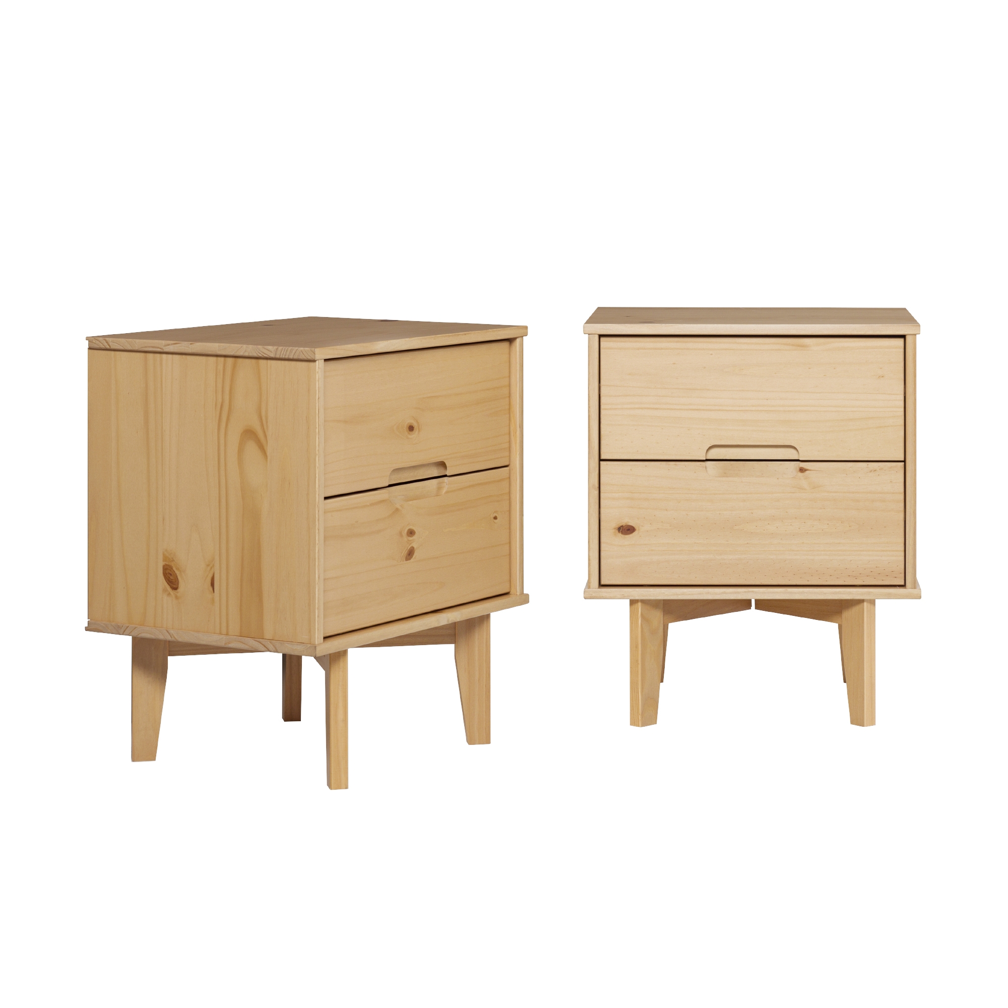 2-Drawer Groove Handle Solid Wood Nightstand - Natural Pine - (Set of 2) - Image 4