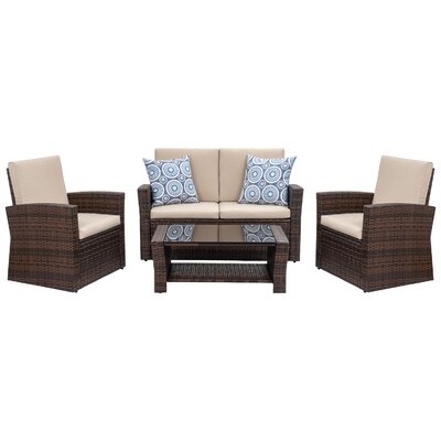 Manderfeld 4 Piece Rattan Seating Group with Cushions - Image 0