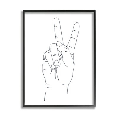 Hand With Peace Sign Minimal Line Drawing - Image 0