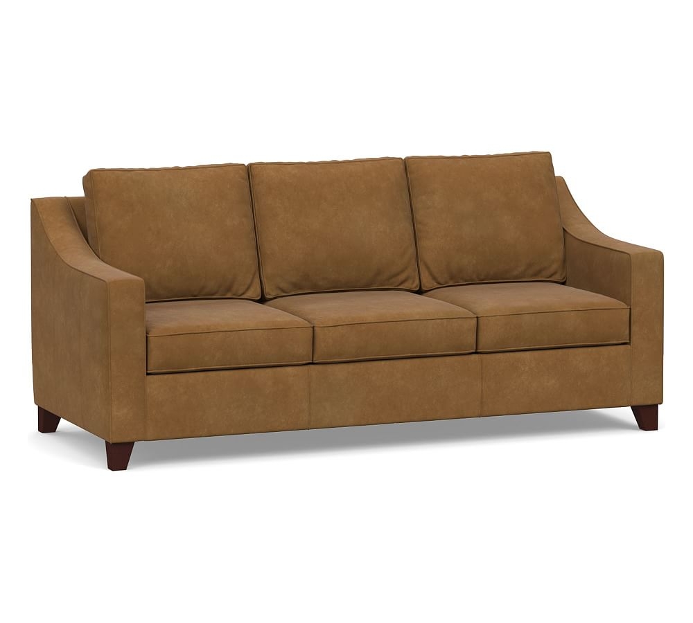 Cameron Slope Arm Leather Sofa 87", Polyester Wrapped Cushions, Nubuck Camel - Image 0