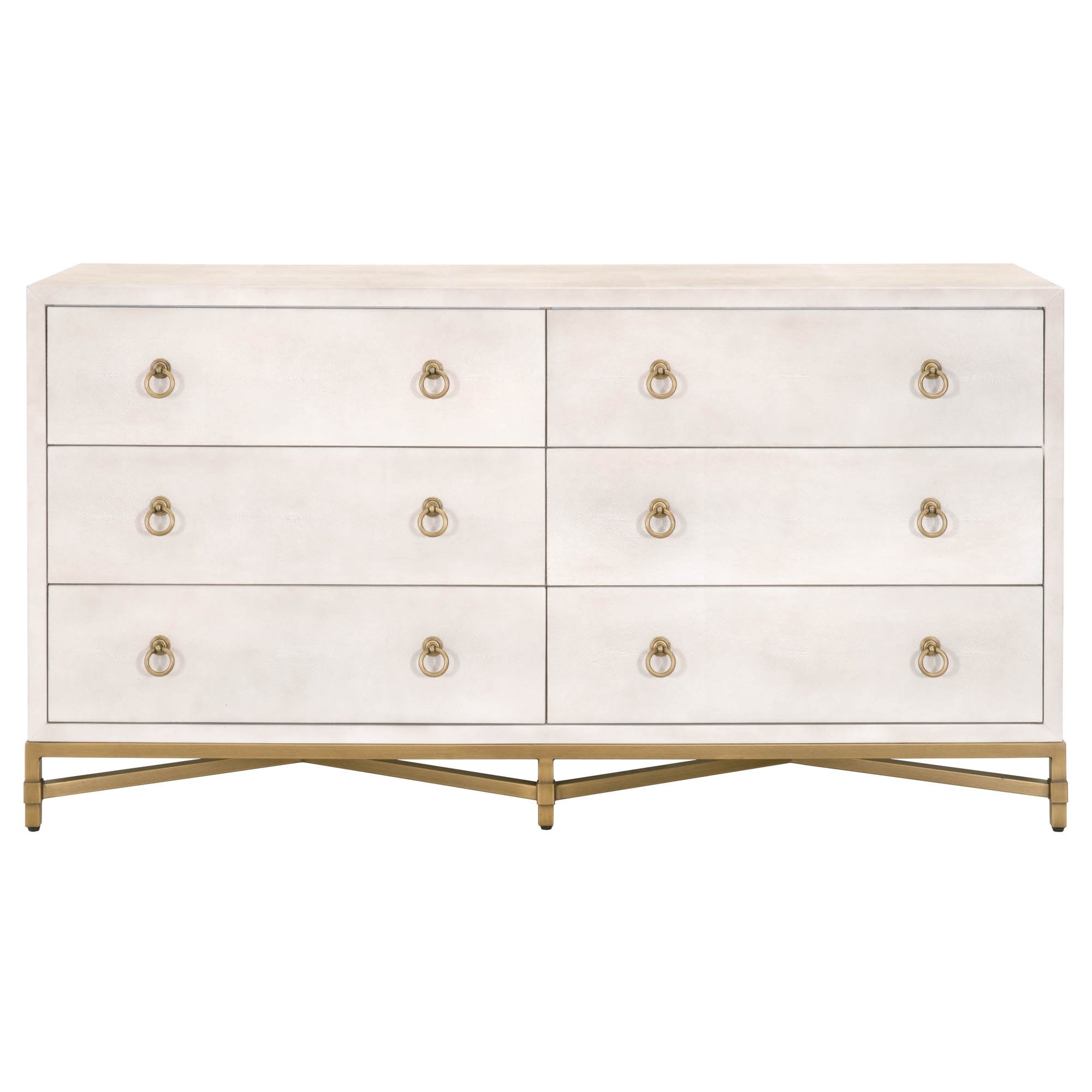 Colette Shagreen 6-Drawer Double Dresser, White & Gold - Image 0